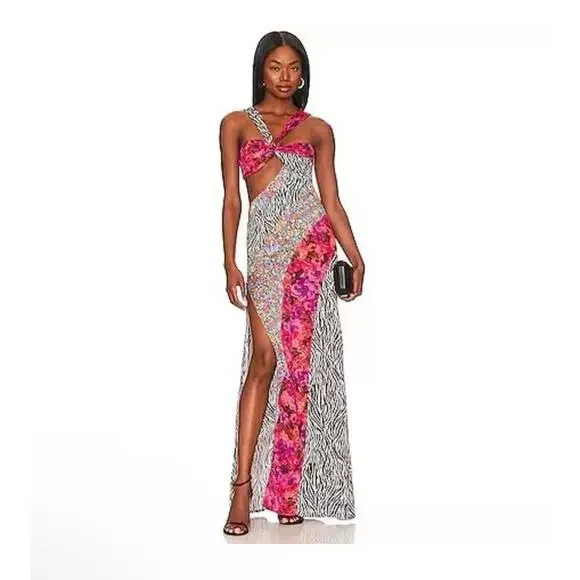 NWT For Love & Lemons Rita Cut Out Patchwork Maxi Dress Women’s Size S Festival - Picture 7 of 16